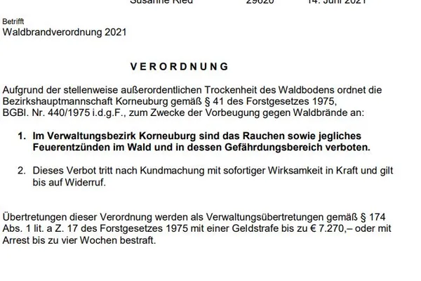 Waldbrandverordnung 2021