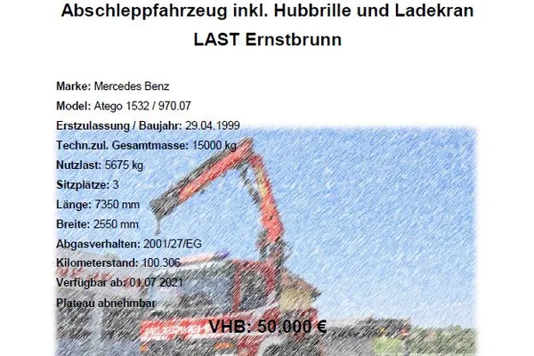 VERKAUF LAST Ernstbrunn Abschleppfahrzeug inkl. Hubbrille und Ladekran